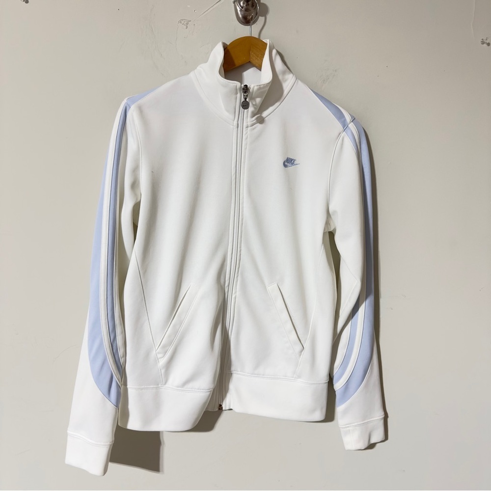 👉 Nike Girls White & Light Blue Full-Zip Track Jacket, Size Medium (8-10)